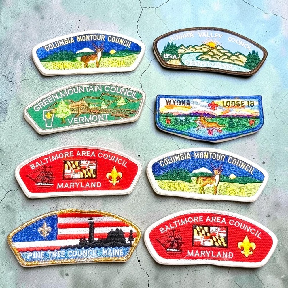 VTG 70s BSA Council Shoulder Patch Lot 8 Pine Tree Wyona Baltimore Green Rare